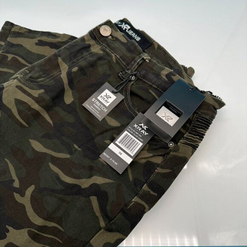 XRAY Men's Classic Moto Biker Stretch Jeans, Size W36 x‎ L32, Olive Camo Color